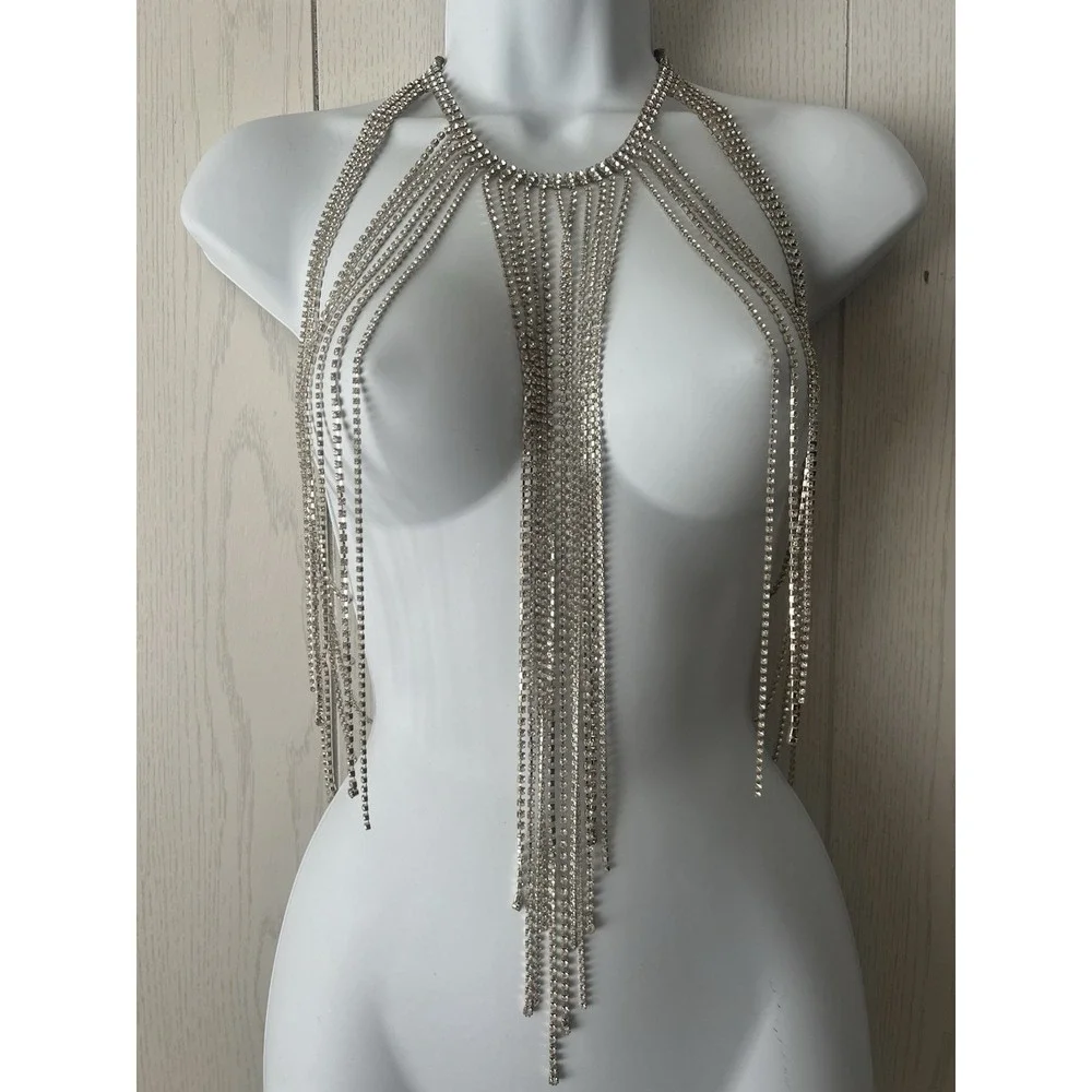 Vintage Y2K Express Rhinestone Collar Body Necklace Top NWT MSRP $300 New